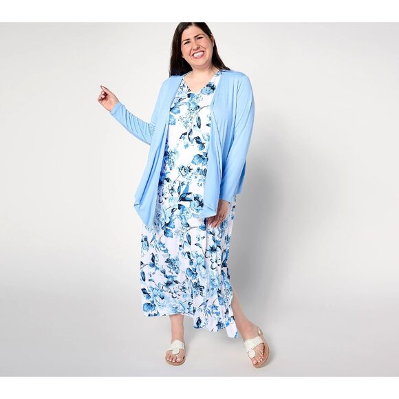 Belle by Kim Gravel Reg Better Together Dres and Shrug Set Indigo Rose M A634848 - Picture 1 of 1